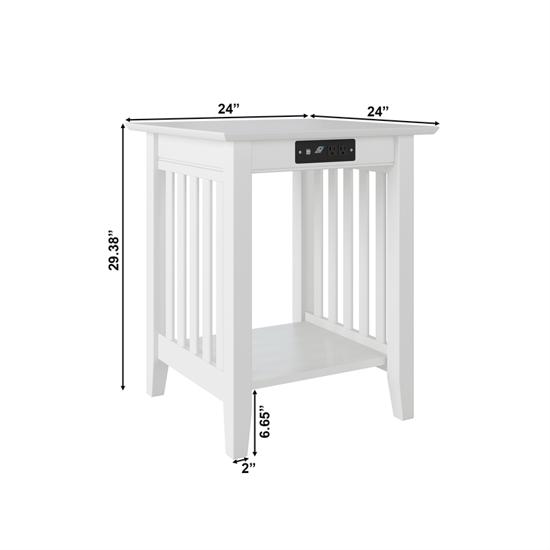 AFI Mission Solid Wood Printer Stand with Built-In Charger in White