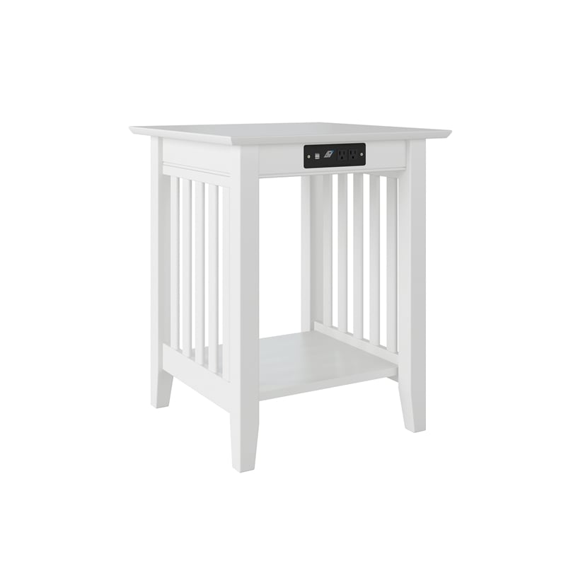 AFI Mission Solid Wood Printer Stand with Built-In Charger in White