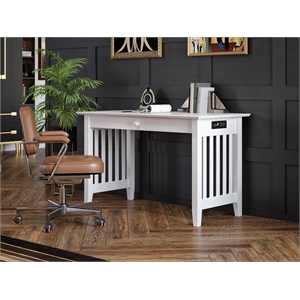 AFI Mission Solid Wood Writing Desk with Built-In Charger in White