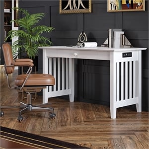AFI Mission Solid Wood Writing Desk with Built-In Charger in White