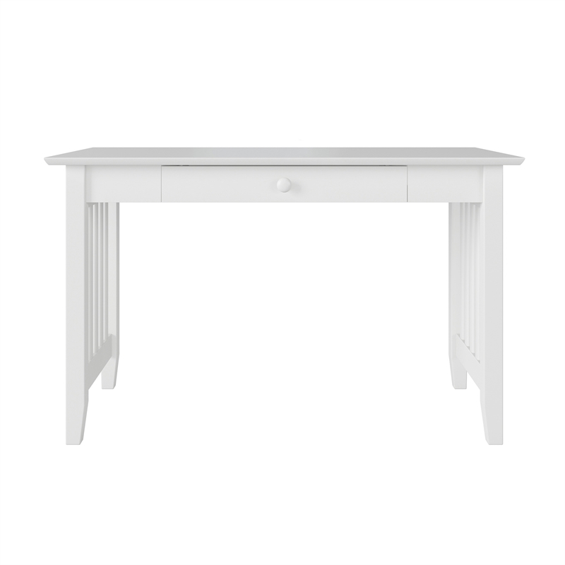 AFI Mission Solid Wood Writing Desk with Built-In Charger in White