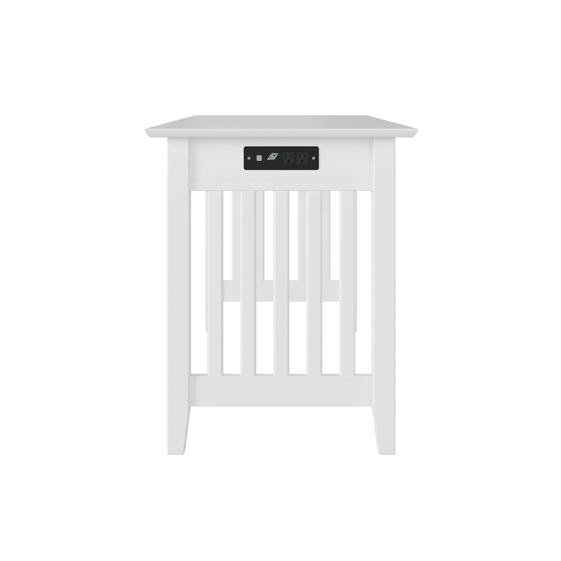 AFI Mission Solid Wood Writing Desk with Built-In Charger in White