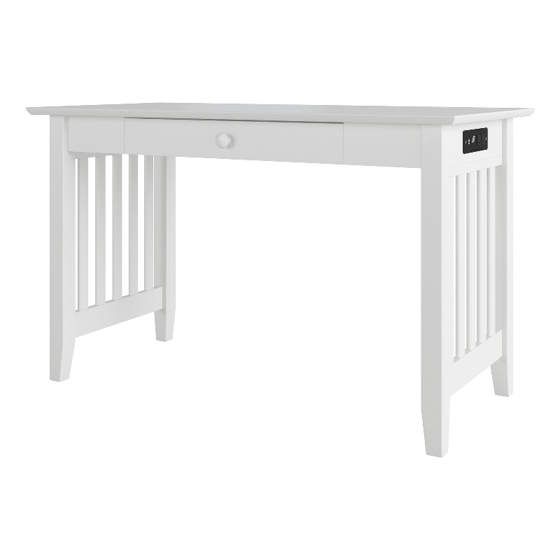 AFI Mission Solid Wood Writing Desk with Built-In Charger in White
