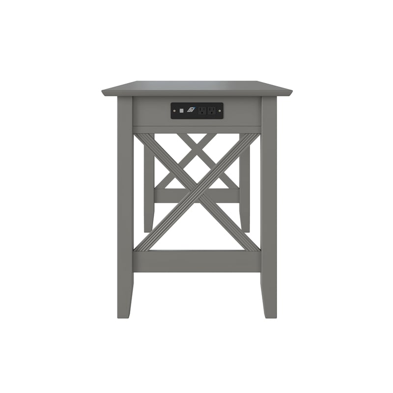 AFI Lexi Solid Wood Writing Desk with Drawer and Device Charger in Gray
