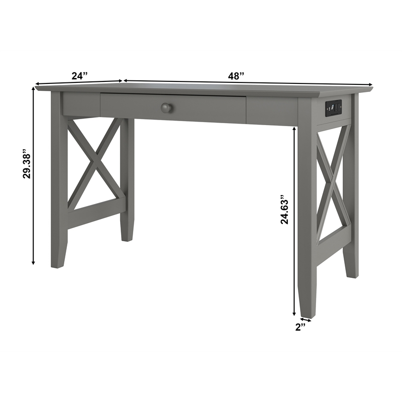 AFI Lexi Solid Wood Writing Desk with Drawer and Device Charger in Gray