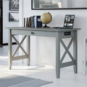 AFI Lexi Solid Wood Writing Desk with Drawer and Device Charger in Gray