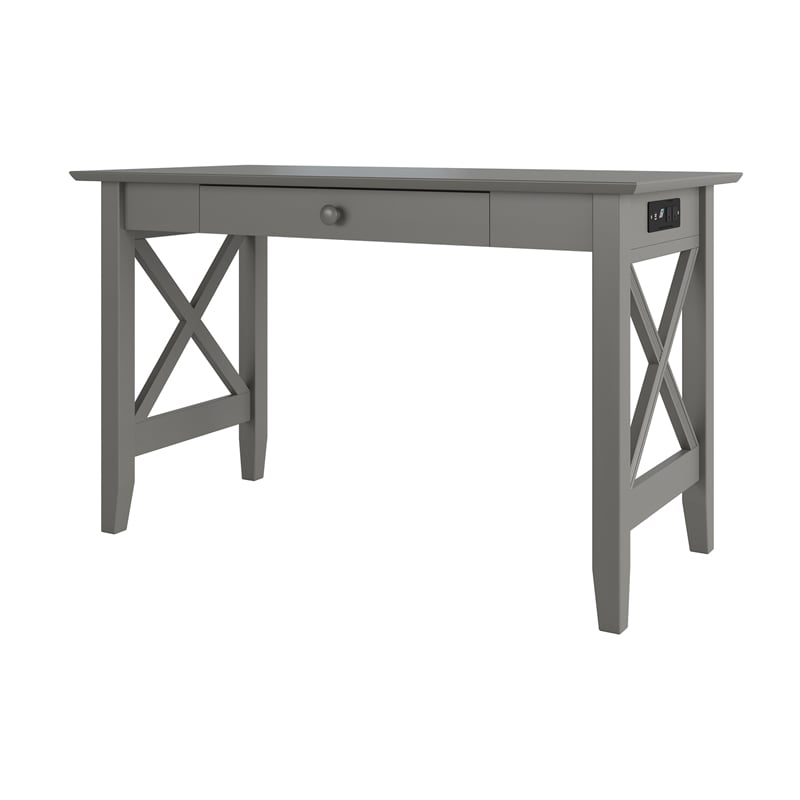 AFI Lexi Solid Wood Writing Desk with Drawer and Device Charger in Gray