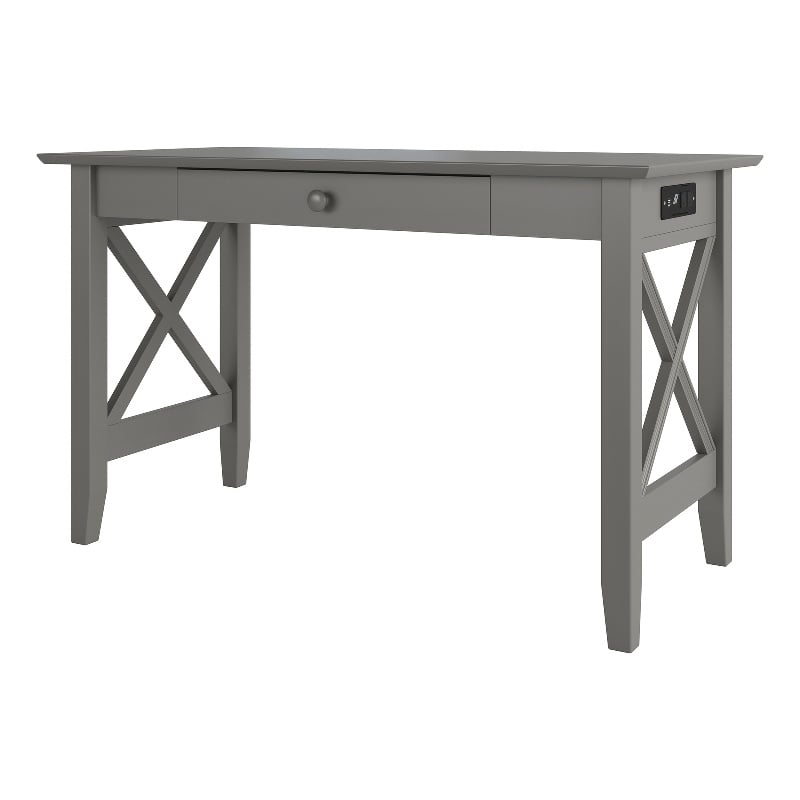 AFI Lexi Solid Wood Writing Desk with Drawer and Device Charger in Gray