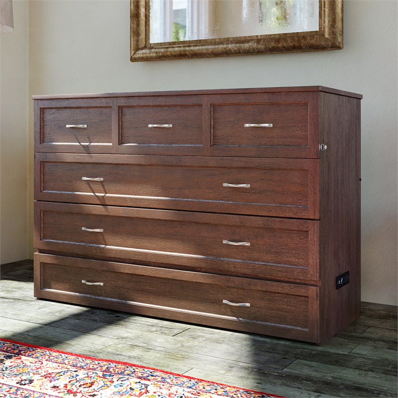 Atlantic Furniture Deerfield Queen Murphy Bed Chest in Burnt Amber