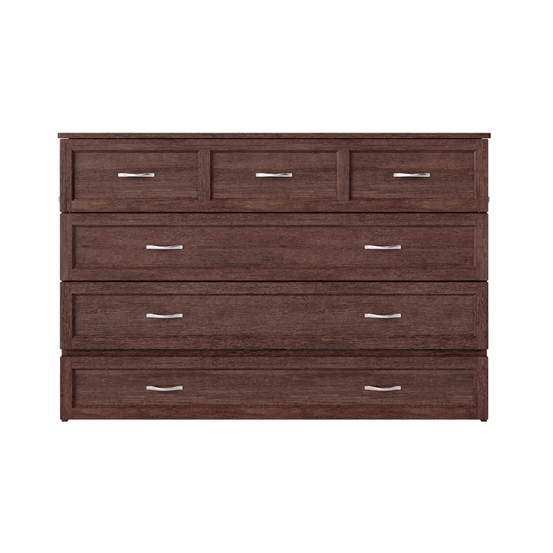 Deerfield Queen Solid Wood Modern Murphy Bed Chest with Mattress in Burnt Amber