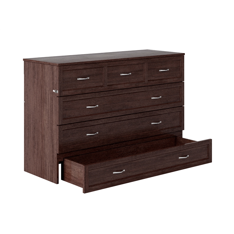 Deerfield Queen Solid Wood Modern Murphy Bed Chest with Mattress in Burnt Amber