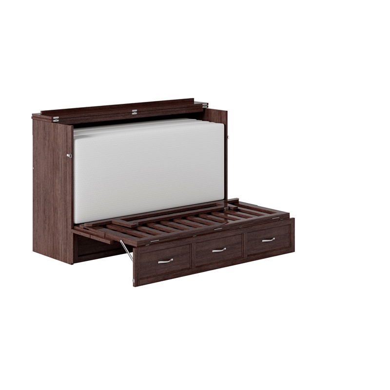 Deerfield Queen Solid Wood Modern Murphy Bed Chest with Mattress in Burnt Amber