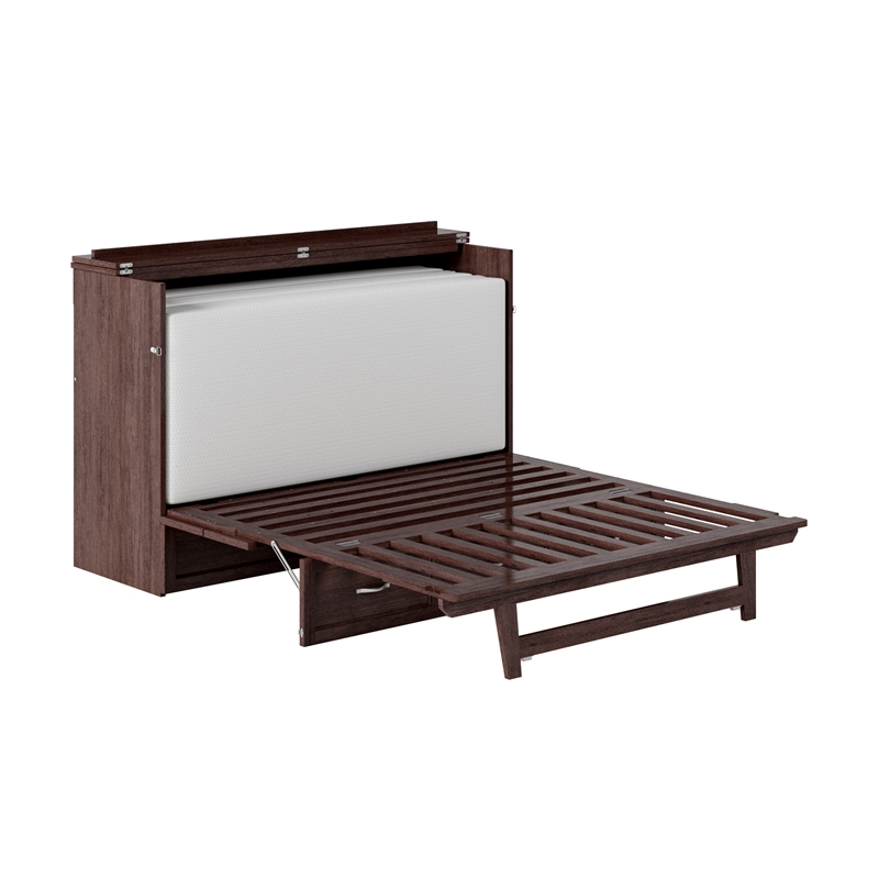 Deerfield Queen Solid Wood Modern Murphy Bed Chest with Mattress in Burnt Amber