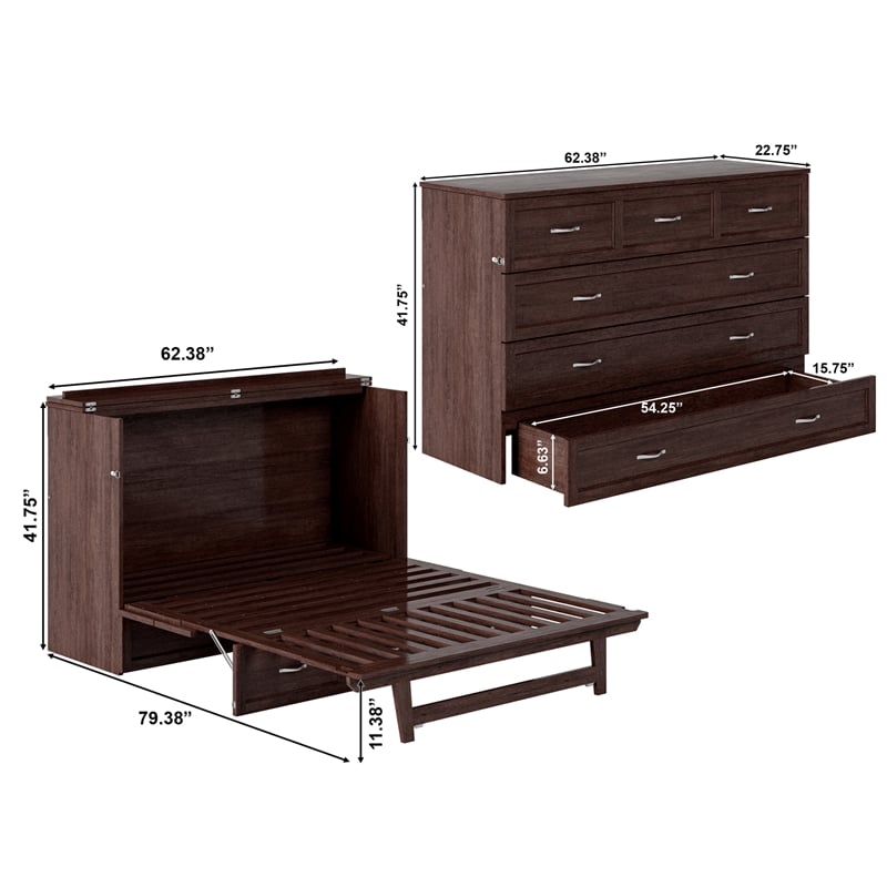 Deerfield Queen Solid Wood Modern Murphy Bed Chest with Mattress in Burnt Amber
