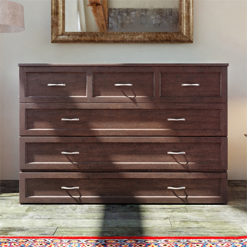 Deerfield Queen Solid Wood Modern Murphy Bed Chest with Mattress in Burnt Amber