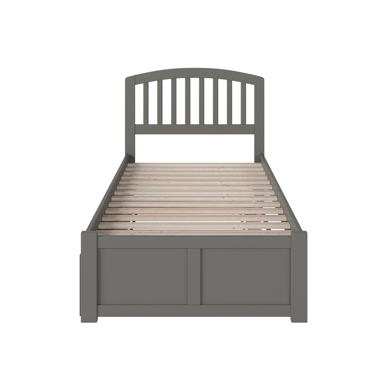 Richmond Twin Wood Platform Bed with Footboard and Twin Trundle in Grey