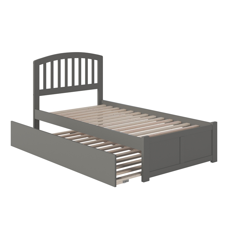 Richmond Twin Wood Platform Bed with Footboard and Twin Trundle in Grey
