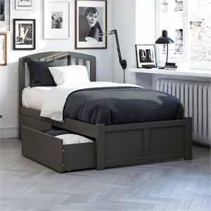 Richmond Twin Wood Platform Bed with Footboard and Storage Drawers in Grey