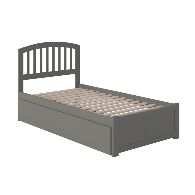 Richmond Twin Wood Platform Bed with Footboard and Storage Drawers in Grey
