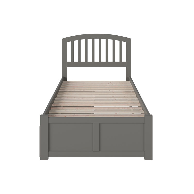 Richmond Twin Wood Platform Bed with Footboard and Storage Drawers in Grey