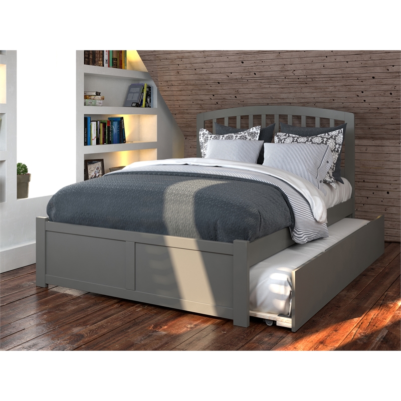 AFI Richmond Full Wood Platform Bed with Twin Trundle and USB Charger in Grey