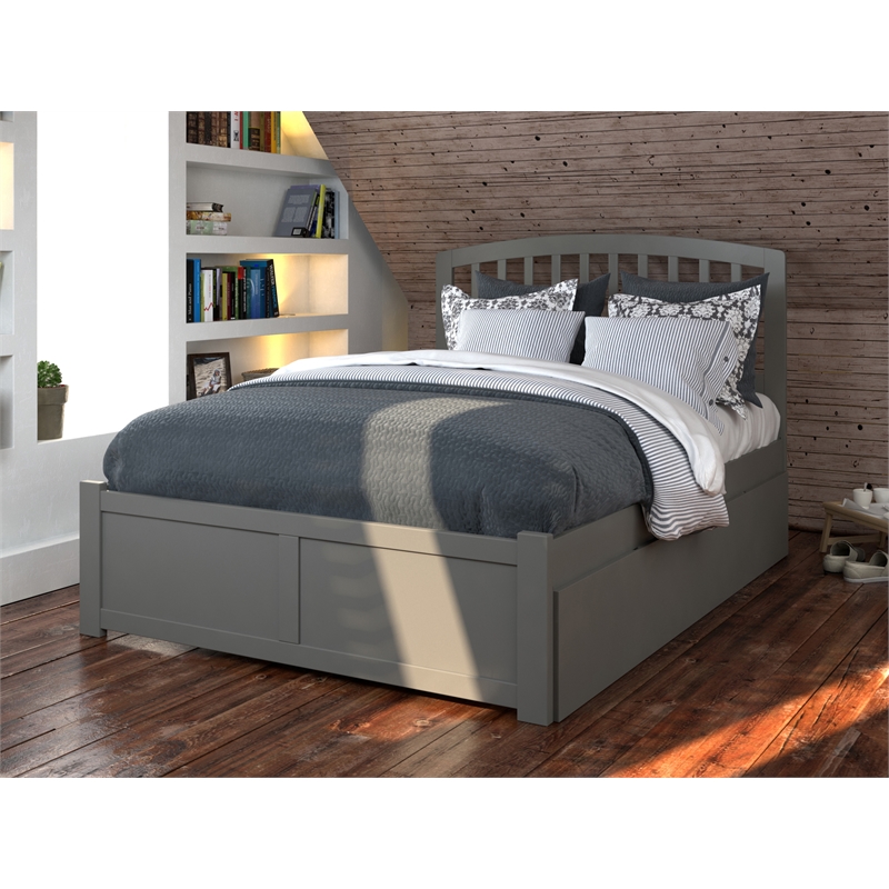AFI Richmond Full Wood Platform Bed with Twin Trundle and USB Charger in Grey