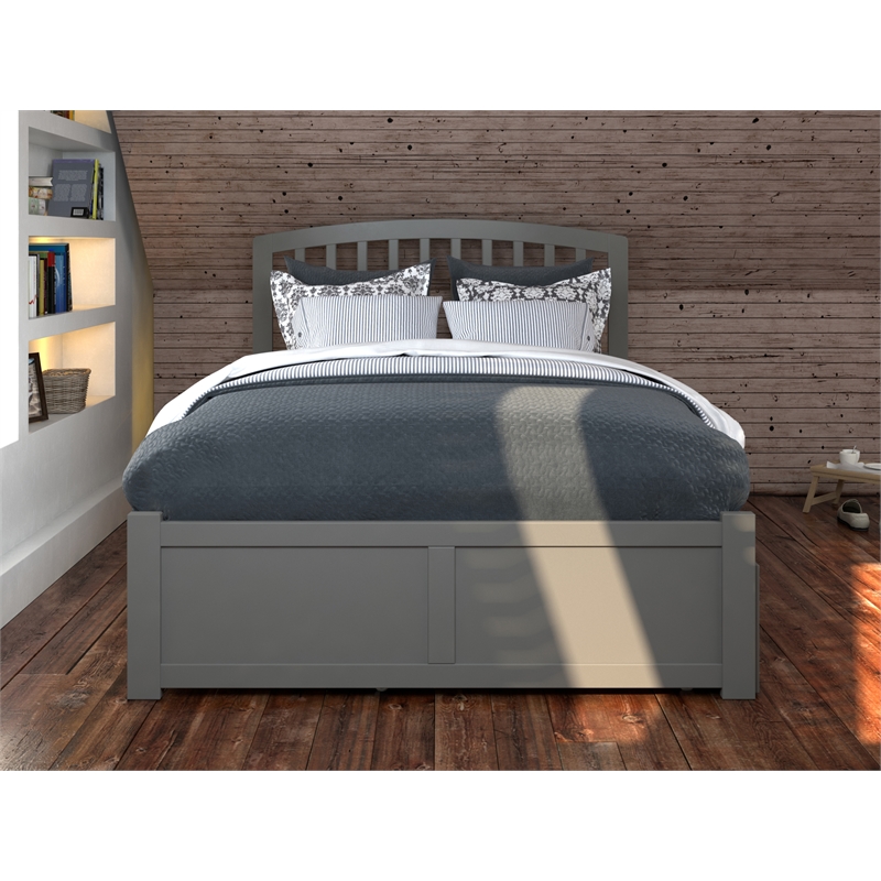 AFI Richmond Full Wood Platform Bed with Twin Trundle and USB Charger in Grey