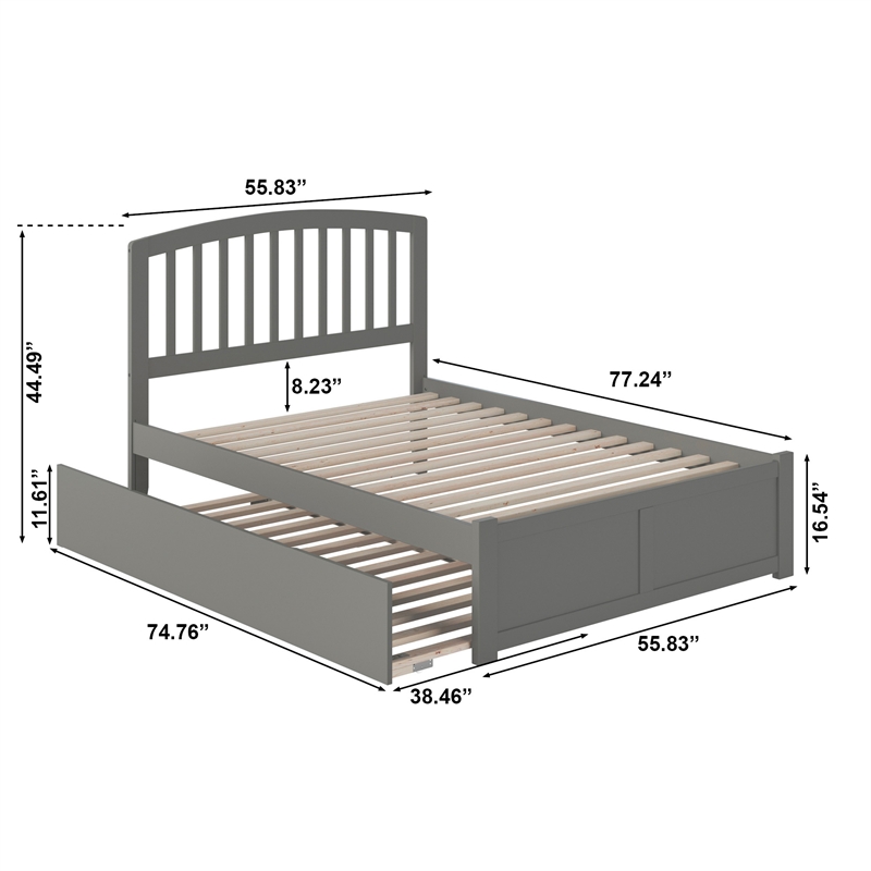 AFI Richmond Full Wood Platform Bed with Twin Trundle and USB Charger in Grey
