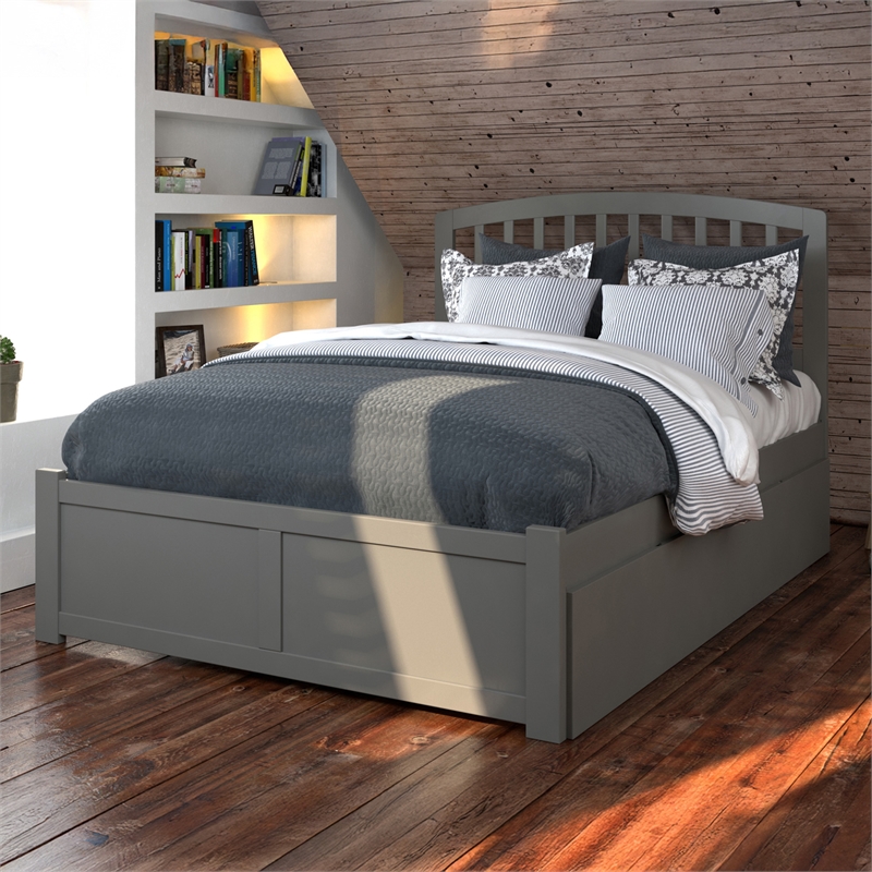 Richmond Full Wood Platform Bed with Footboard and Twin Trundle in Grey