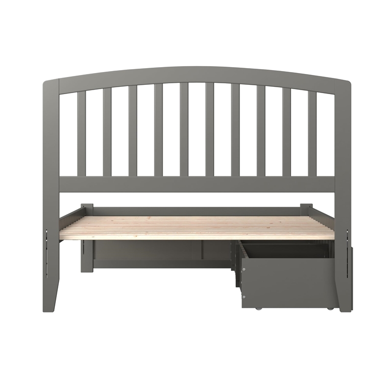 Richmond Full Wood Platform Bed with Footboard and Storage Drawers in Grey