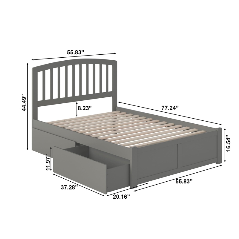 Richmond Full Wood Platform Bed with Footboard and Storage Drawers in Grey