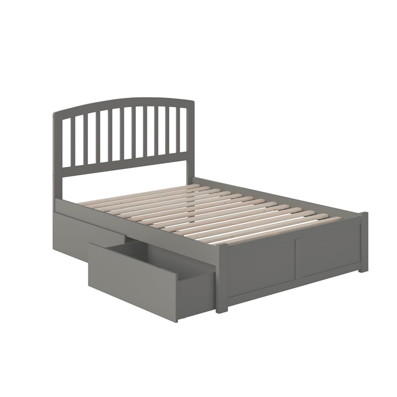 Richmond Full Wood Platform Bed with Footboard and Storage Drawers in Grey