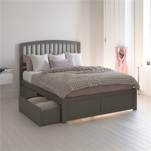 Richmond Queen Wood Platform Bed with Footboard and Storage Drawers in Grey