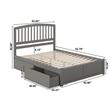 Richmond Queen Wood Platform Bed with Footboard and Storage Drawers in Grey