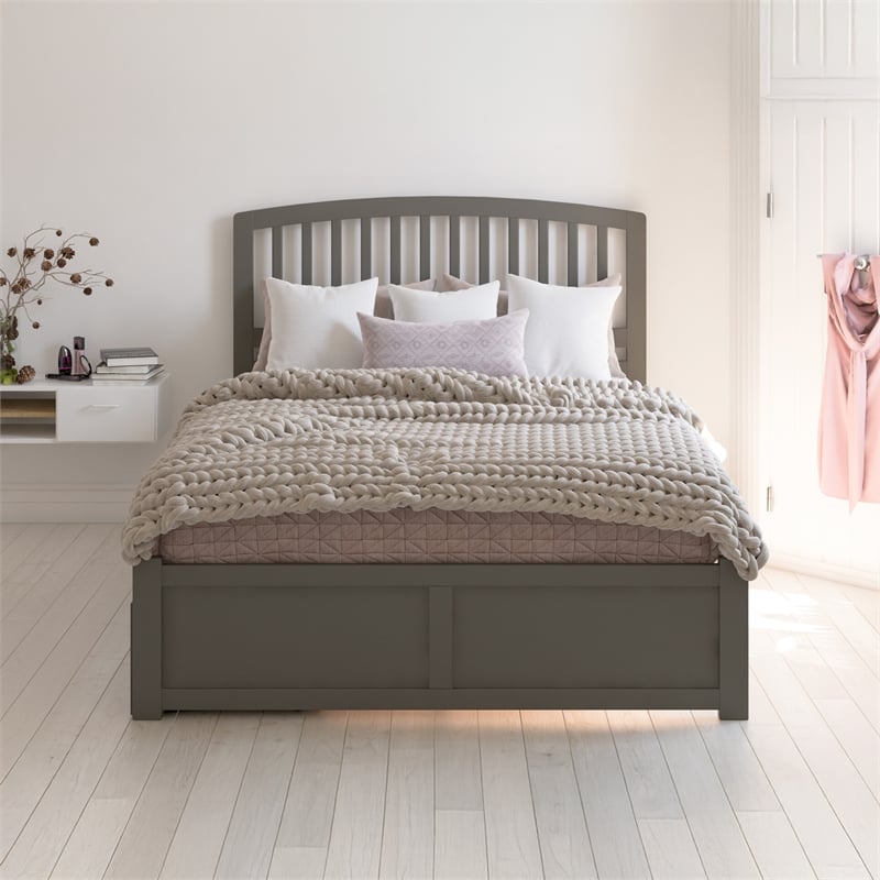 Richmond Queen Wood Platform Bed with Footboard and Storage Drawers in Grey