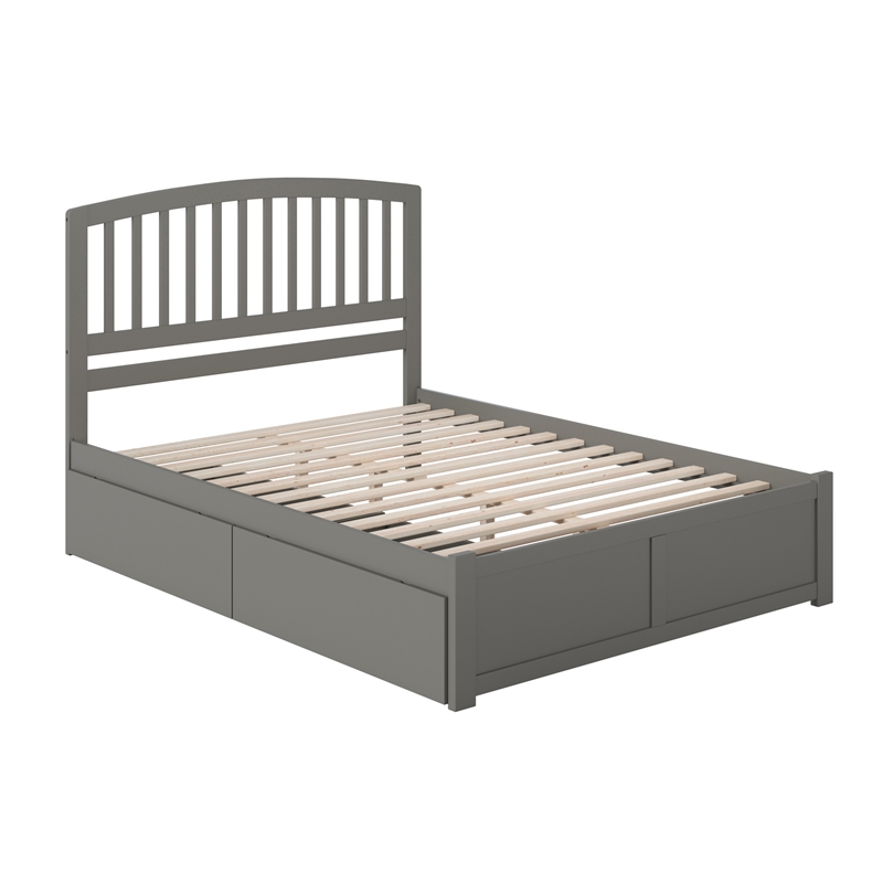 Richmond Queen Wood Platform Bed with Footboard and Storage Drawers in Grey