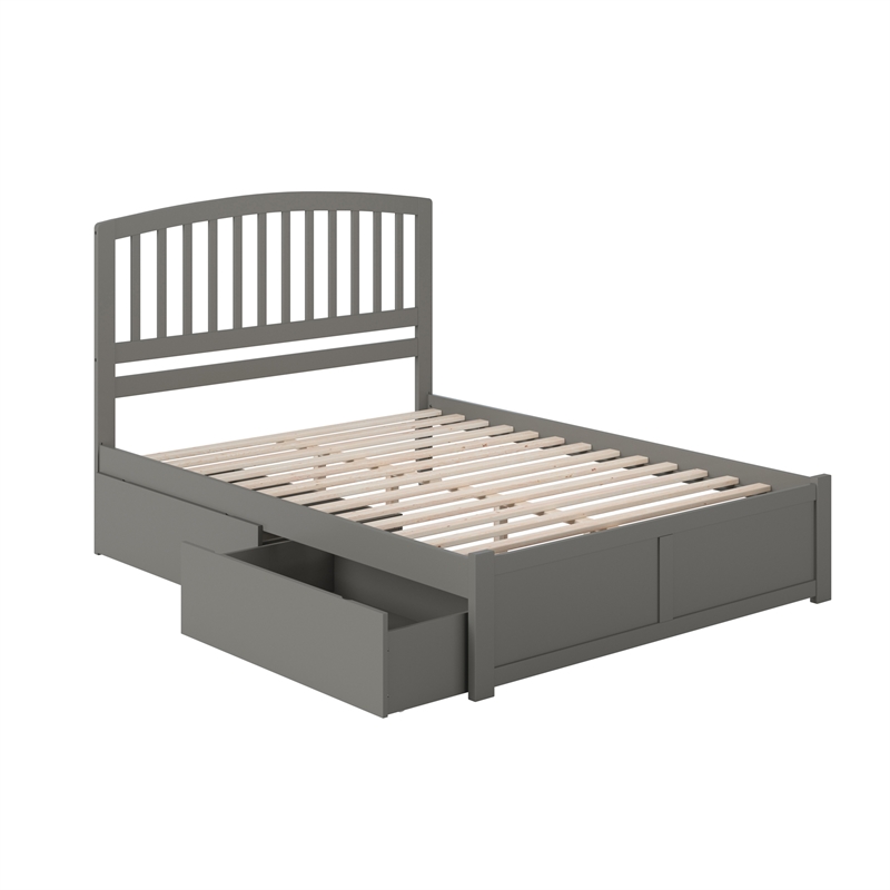 Richmond Queen Wood Platform Bed with Footboard and Storage Drawers in Grey