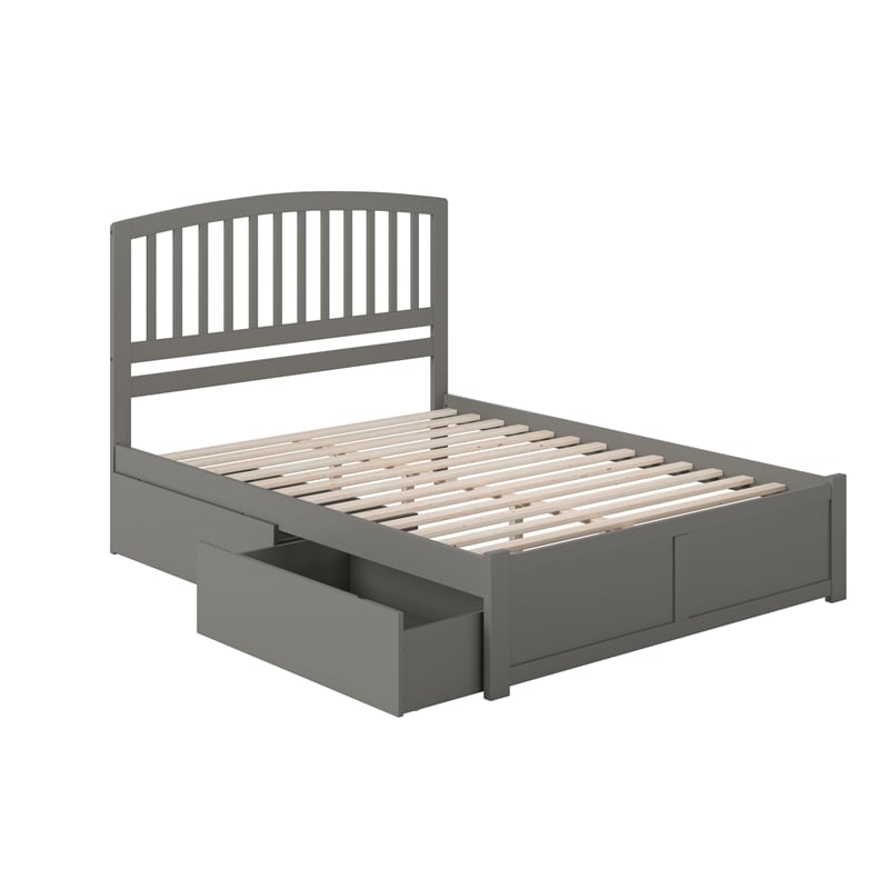 Richmond Solid Wood King Platform Bed with Footboard and Storage Drawers in Grey