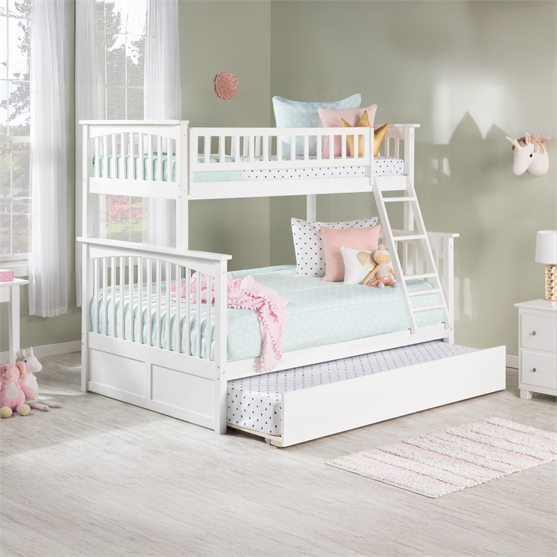 AFI Columbia Twin over Full Solid Wood Bunk Bed with Trundle in White