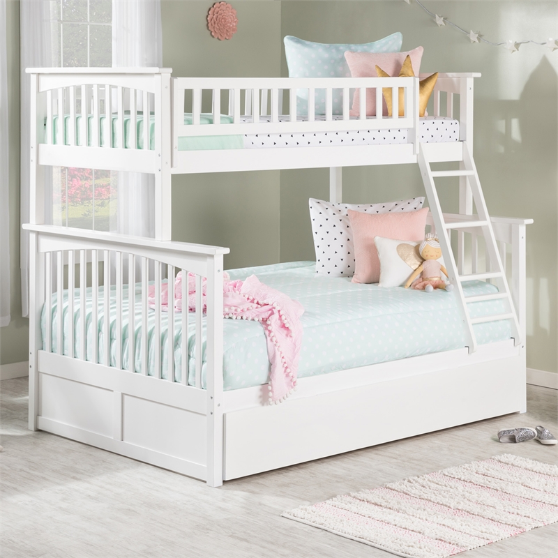 AFI Columbia Twin over Full Solid Wood Bunk Bed with Trundle in White