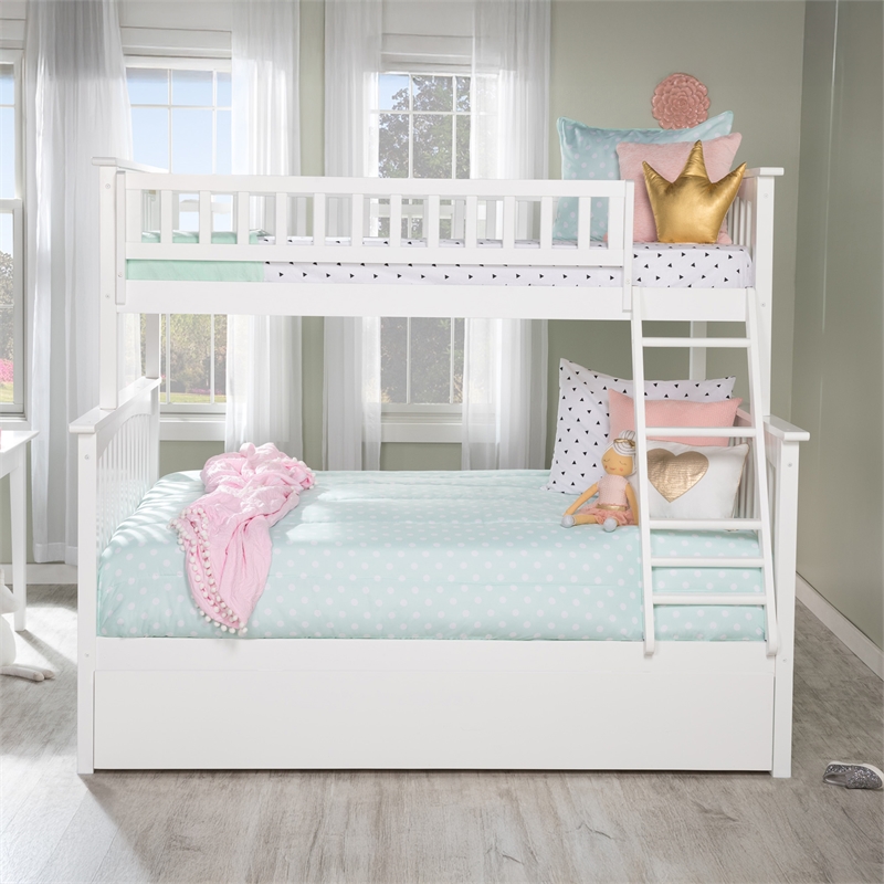 AFI Columbia Twin over Full Solid Wood Bunk Bed with Trundle in White