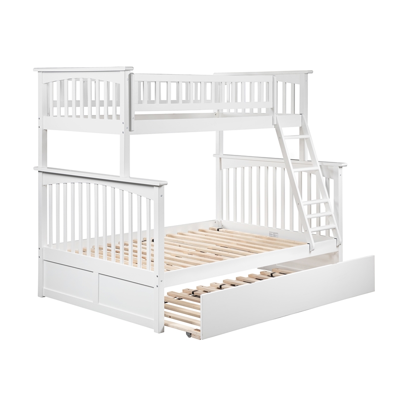 AFI Columbia Twin over Full Solid Wood Bunk Bed with Trundle in White
