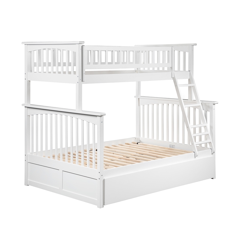 AFI Columbia Twin over Full Solid Wood Bunk Bed with Trundle in White