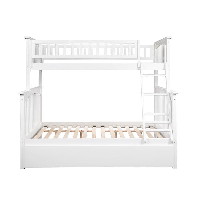 AFI Columbia Twin over Full Solid Wood Bunk Bed with Trundle in White