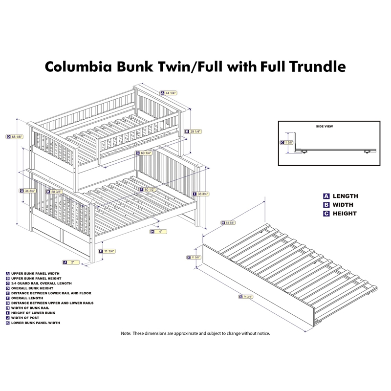 AFI Columbia Twin over Full Solid Wood Bunk Bed with Trundle in White