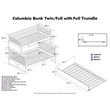 AFI Columbia Twin over Full Solid Wood Bunk Bed with Trundle in White