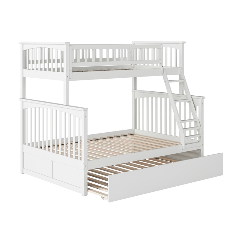AFI Columbia Twin over Full Solid Wood Bunk Bed with Trundle in White