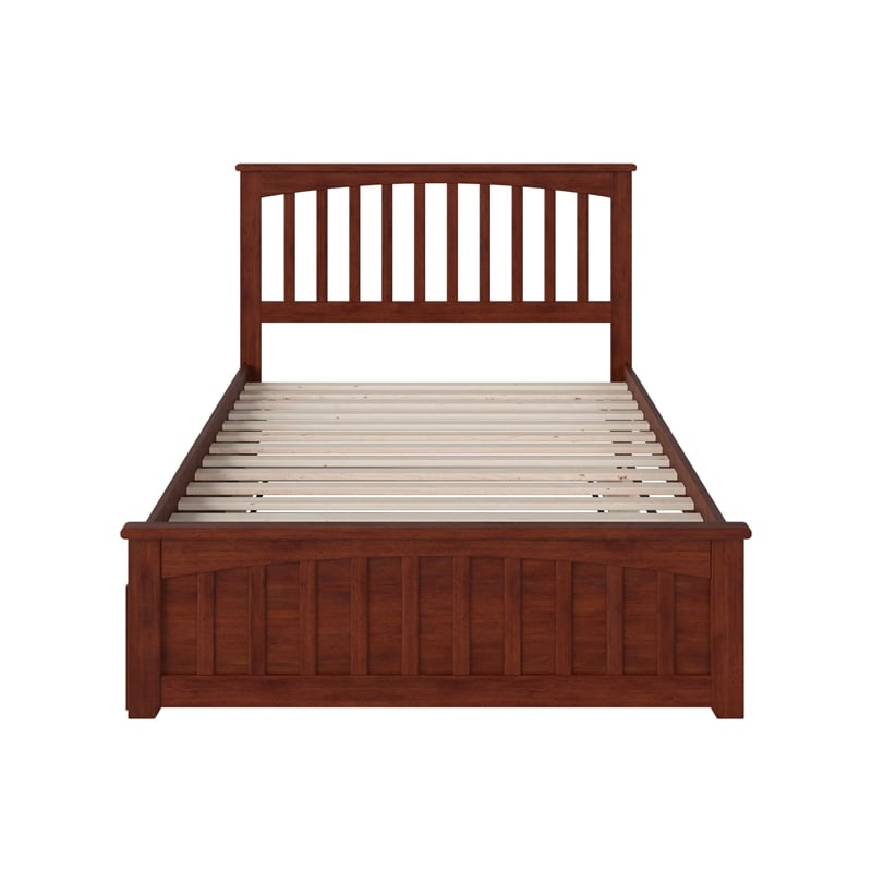 Mission Full Wood Platform Bed with Matching Footboard & Full Trundle in Walnut