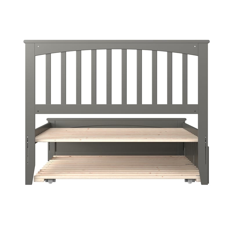 Mission Full Wood Platform Bed with Matching Footboard & Full Trundle in Grey