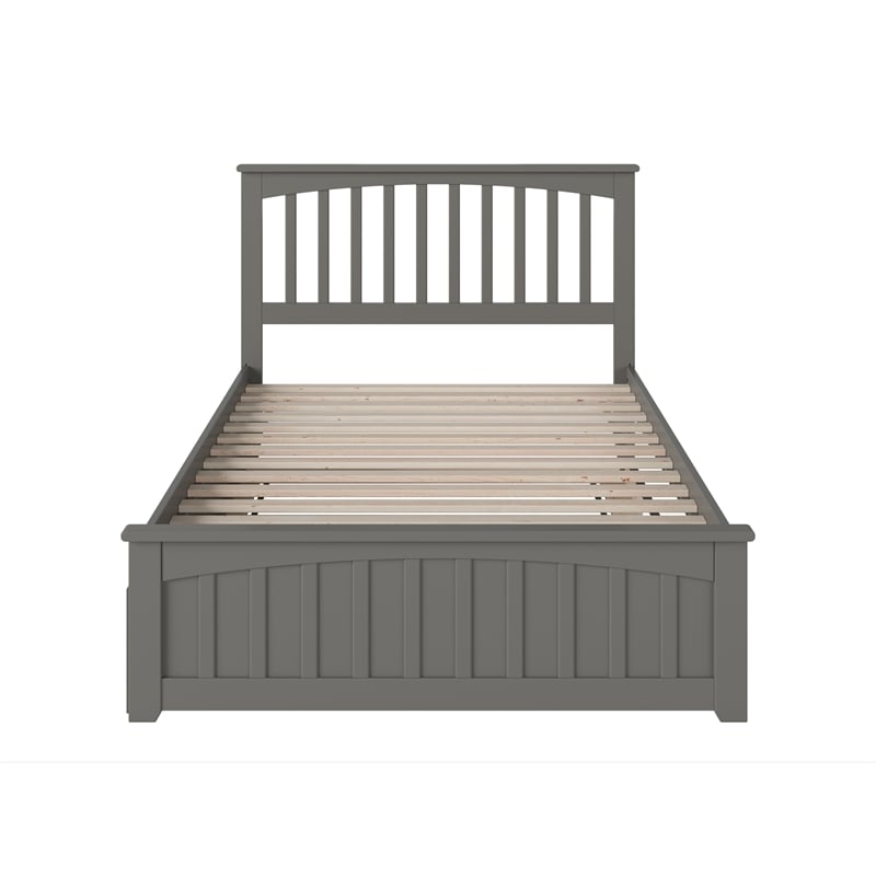 Mission Full Wood Platform Bed with Matching Footboard & Full Trundle in Grey